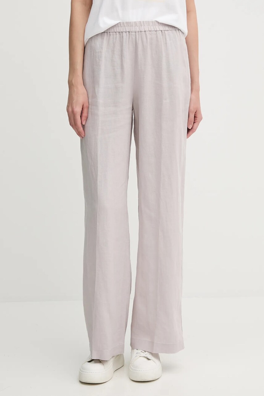 Sisley pantaloni din in culoarea alb, lat, high waist