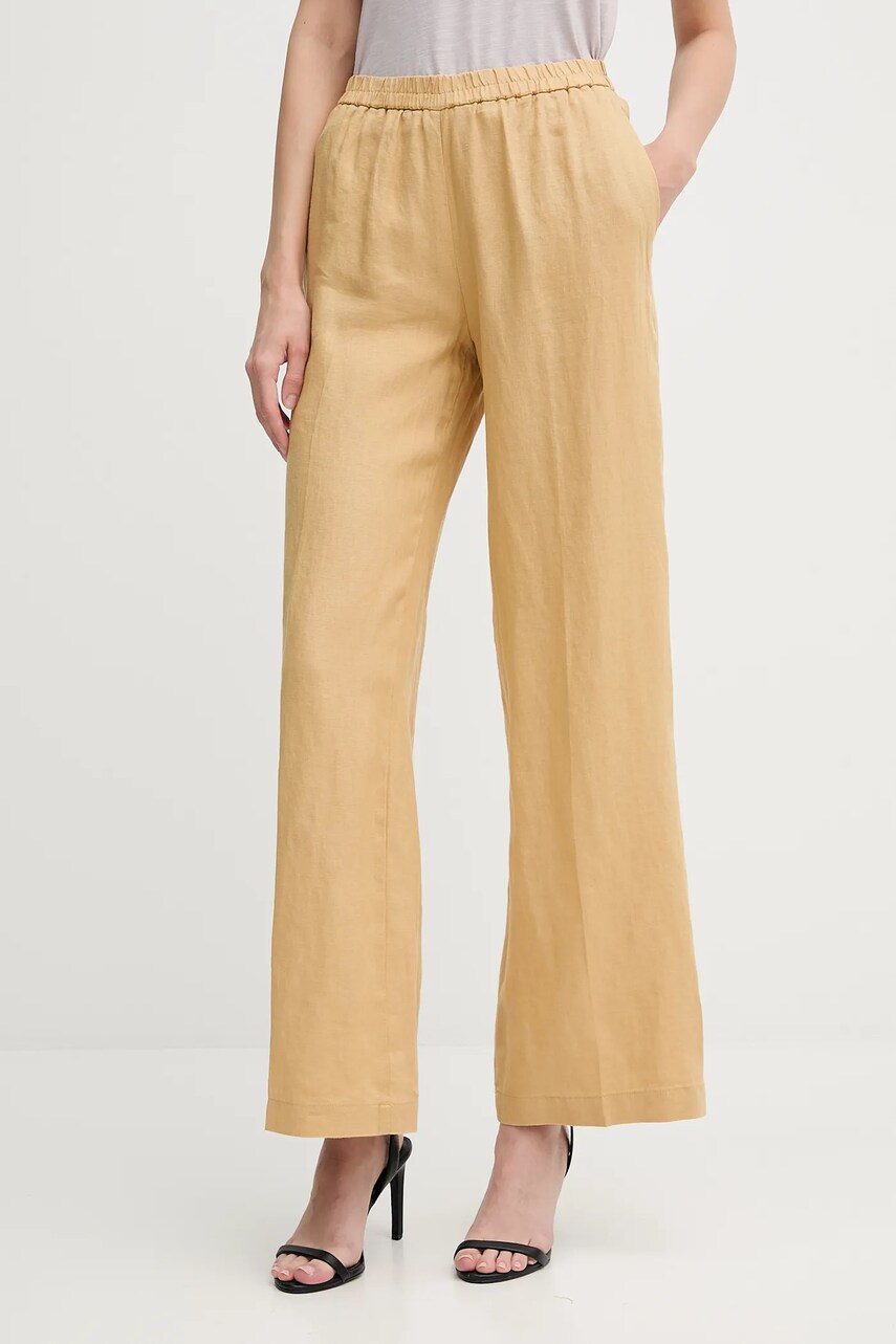 Sisley pantaloni din in culoarea alb, lat, high waist