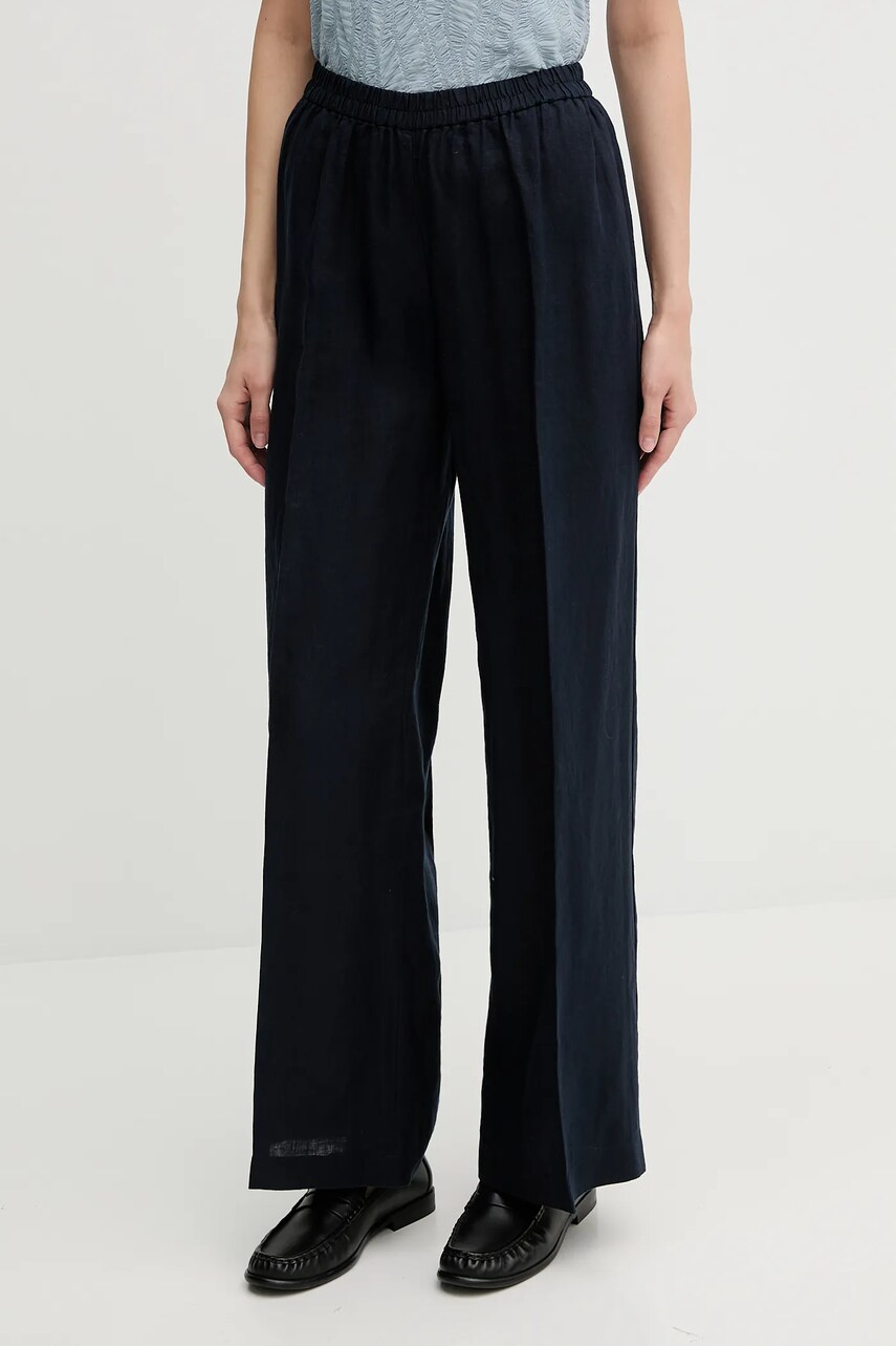 Sisley pantaloni din in culoarea alb, lat, high waist