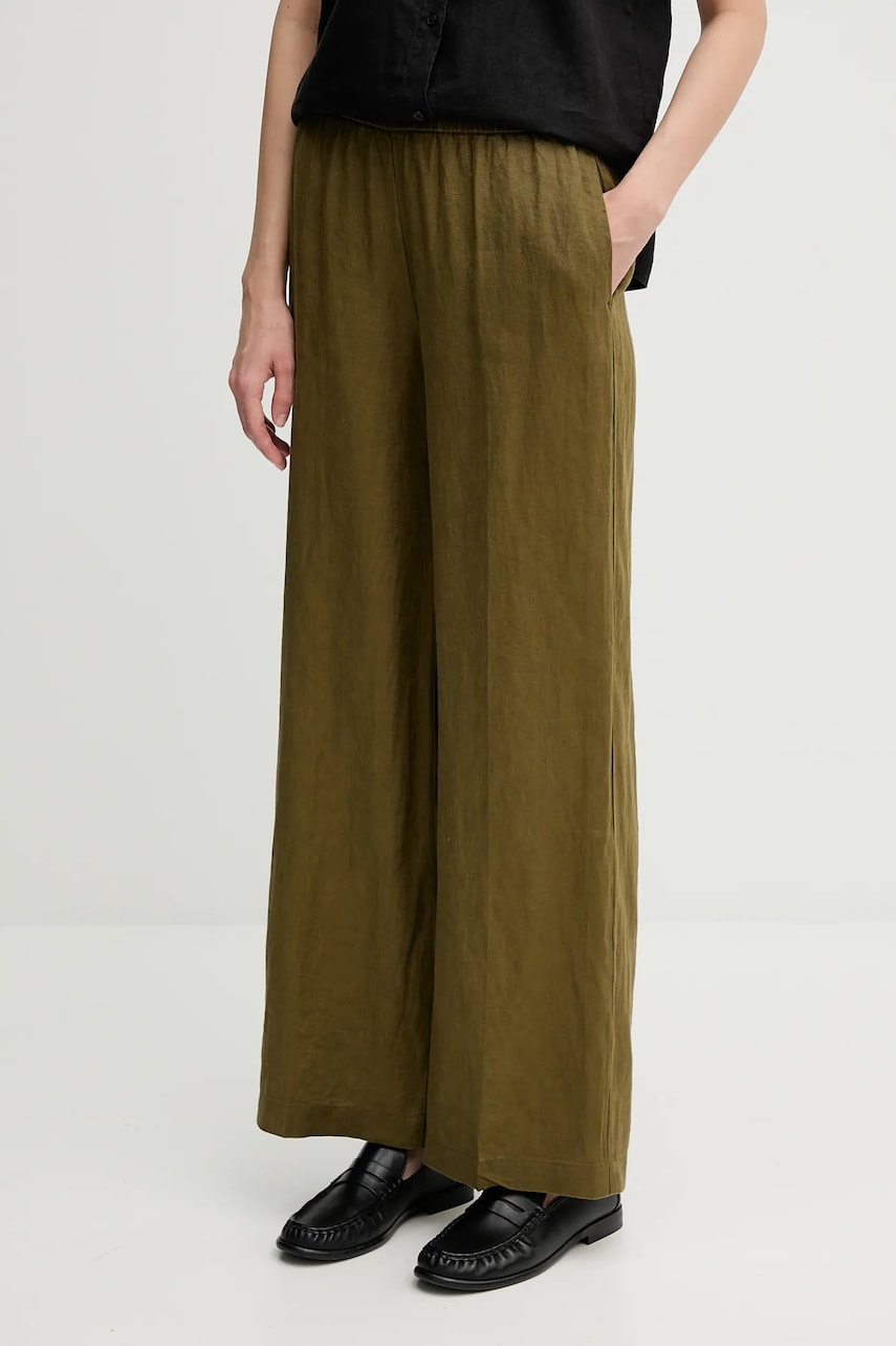 Sisley pantaloni din in culoarea alb, lat, high waist