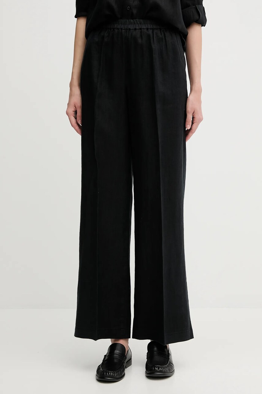 Sisley pantaloni din in culoarea alb, lat, high waist