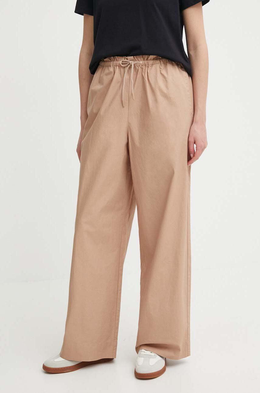 Sisley pantaloni de bumbac culoarea bej, lat, high waist