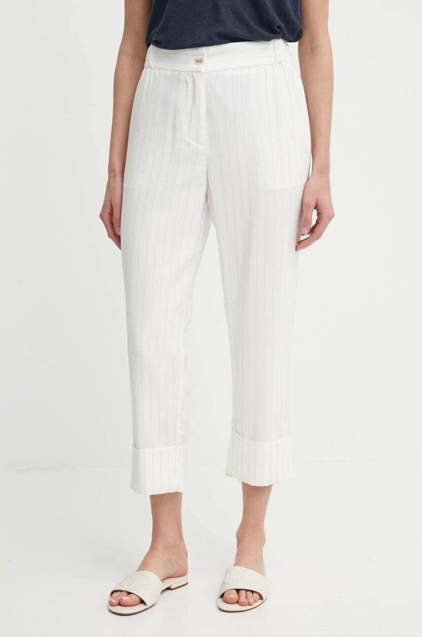 Sisley pantaloni femei, culoarea bej, drept, high waist Sisley pantaloni femei, culoarea bej, drept, high waist