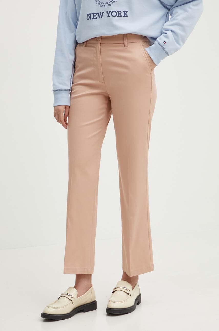 Sisley pantaloni femei, culoarea roz, drept, high waist Sisley pantaloni femei, culoarea roz, drept, high waist