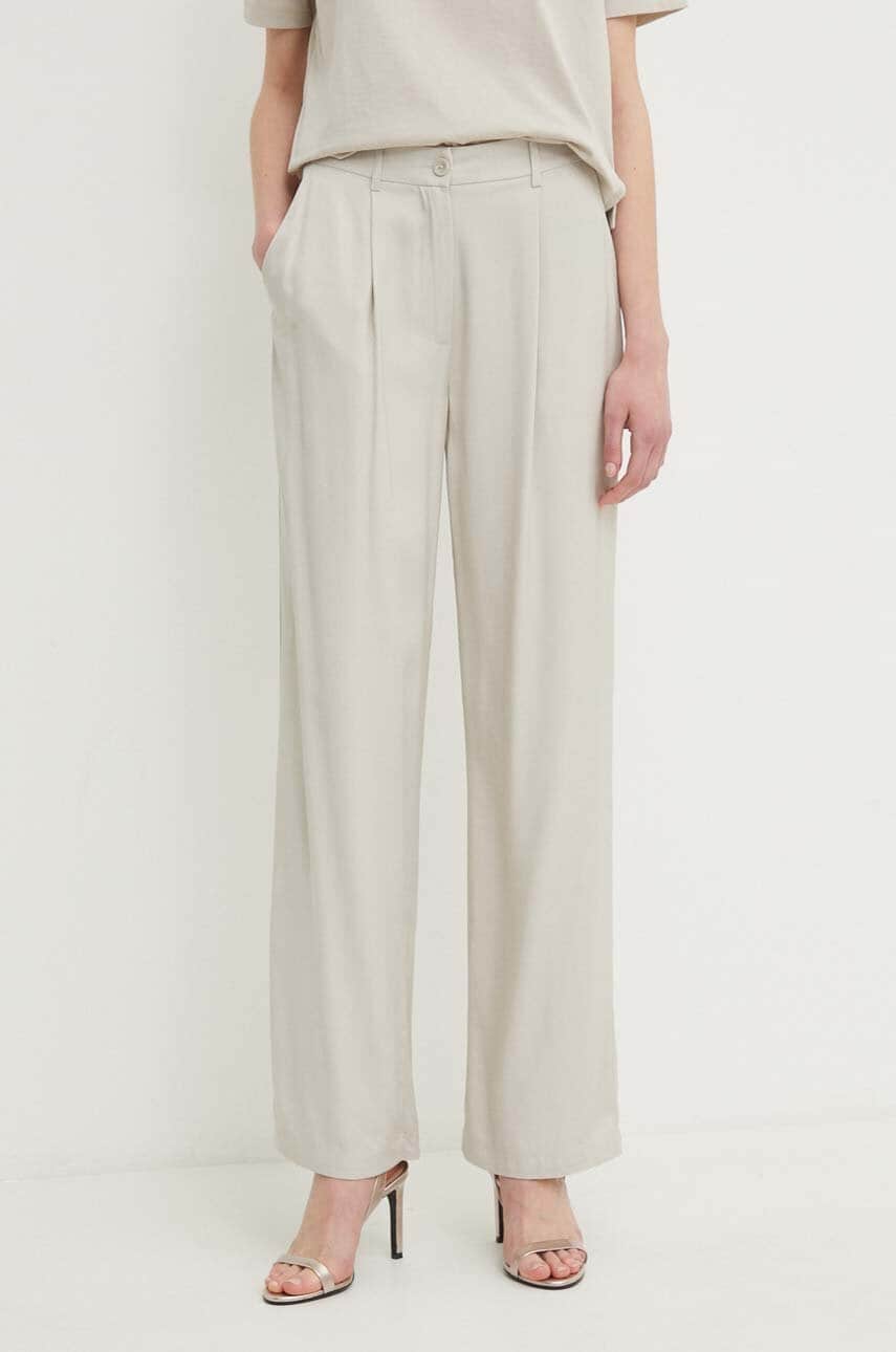 Sisley pantaloni femei, culoarea bej, drept, high waist Sisley pantaloni femei, culoarea bej, drept, high waist