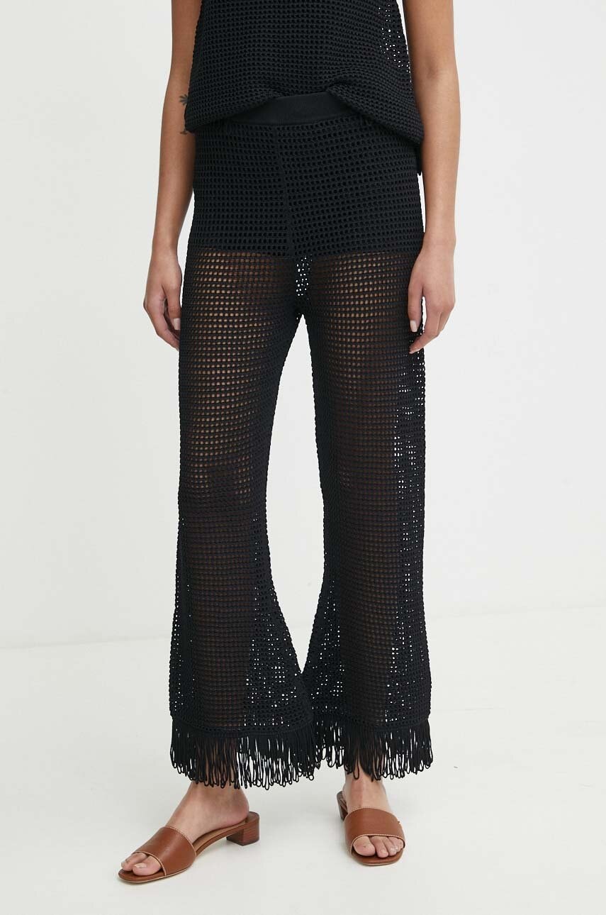 Sisley pantaloni femei, culoarea negru, drept, high waist Sisley pantaloni femei, culoarea negru, drept, high waist