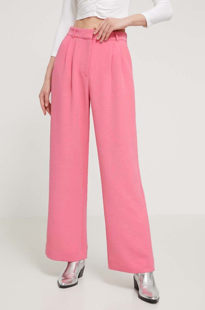 Abercrombie & Fitch pantaloni femei, culoarea roz, drept, high waist