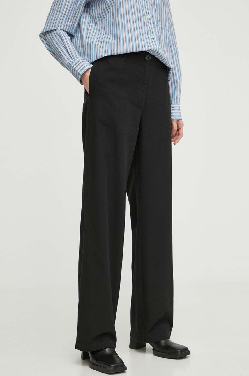 Marc O\'Polo pantaloni din amestec de in culoarea negru, drept, high waist