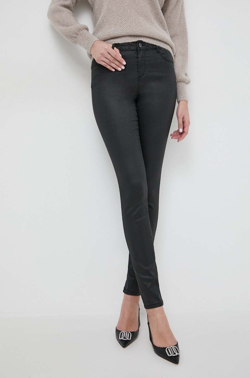 Morgan pantaloni femei, culoarea negru, mulata, medium waist