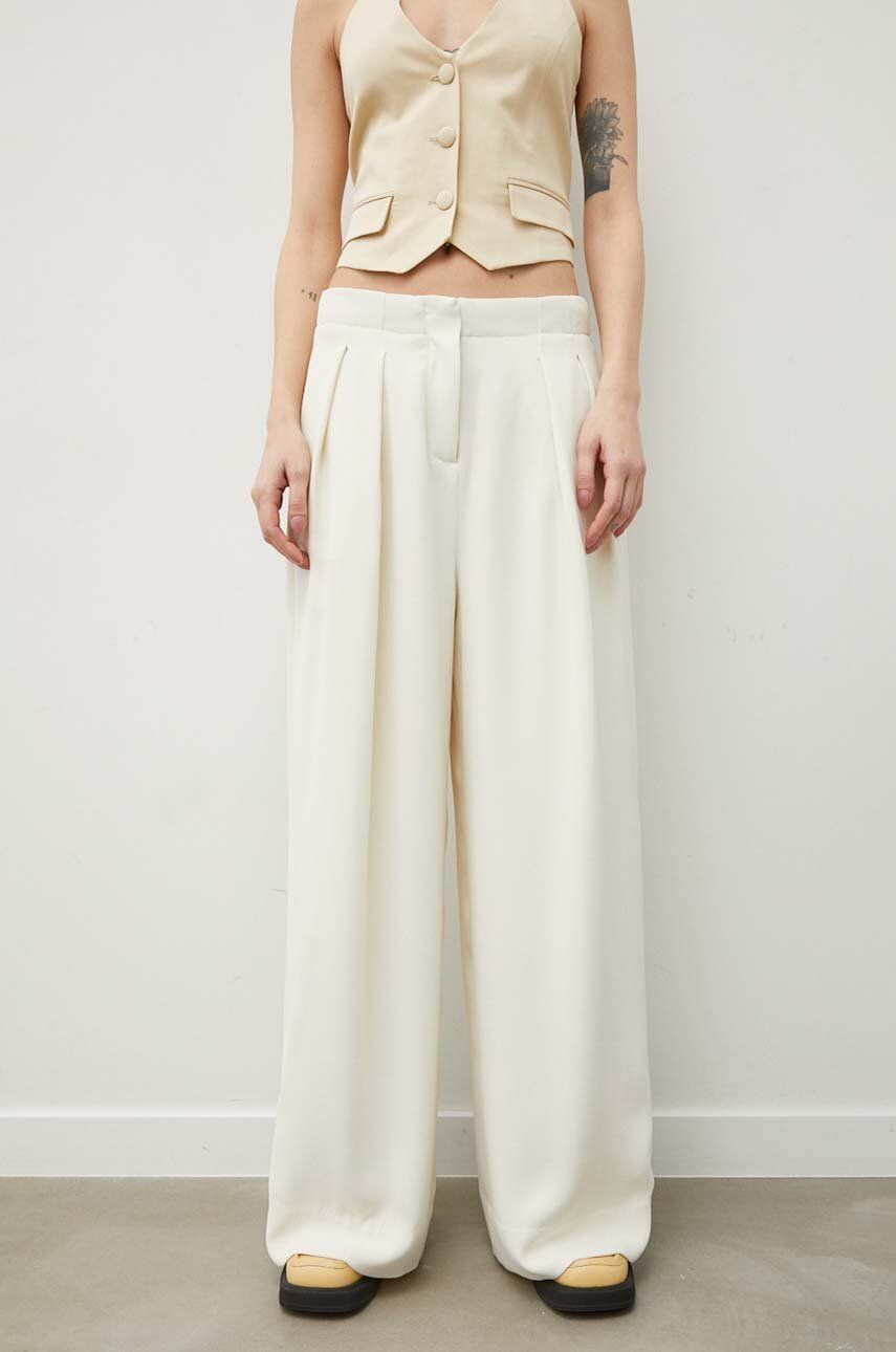 Lovechild pantaloni femei, culoarea bej, lat, high waist 24-2-548-2009