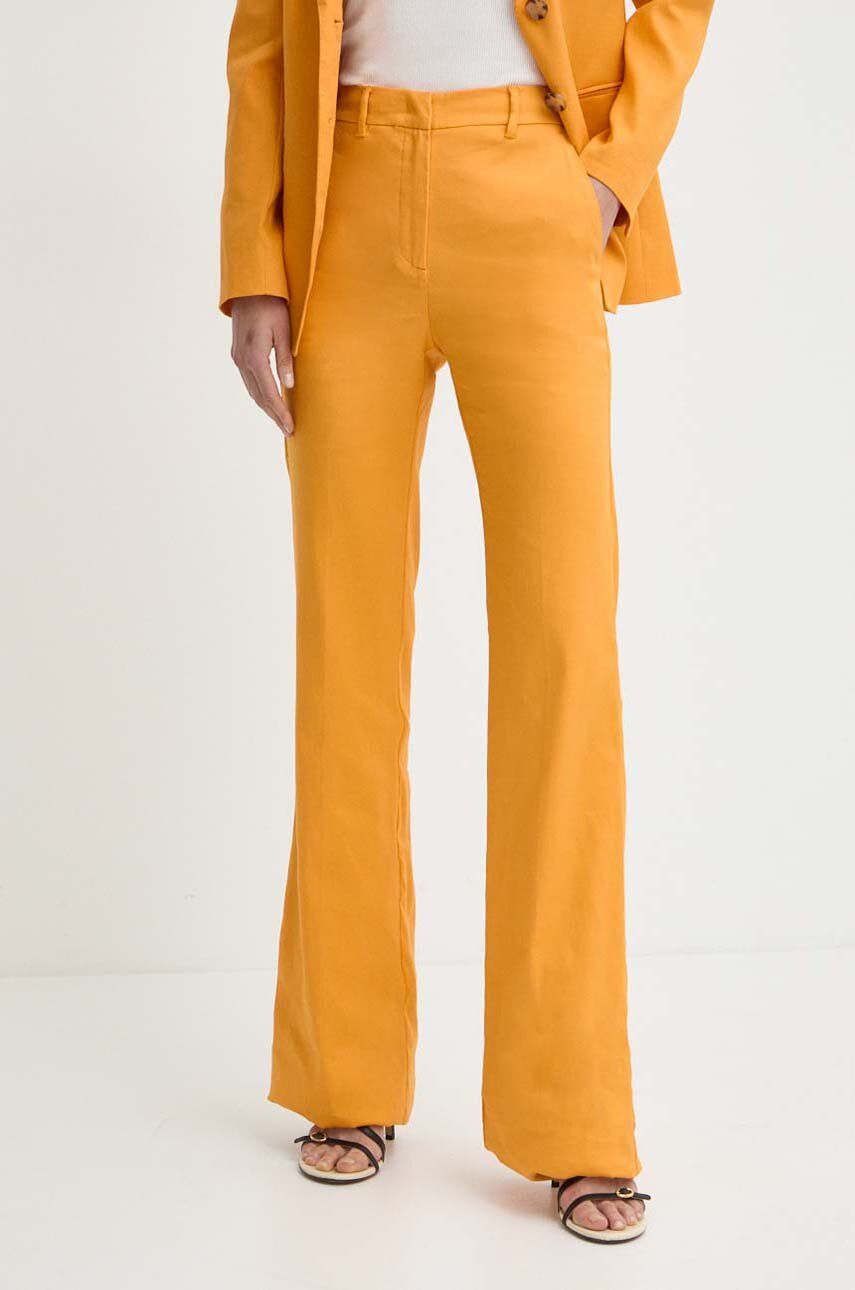 Marella pantaloni din in culoarea portocaliu, evazati, high waist, 2413131132200