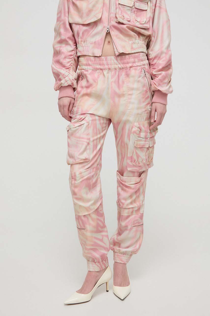 Diesel pantaloni femei, culoarea roz, fason cargo, high waist