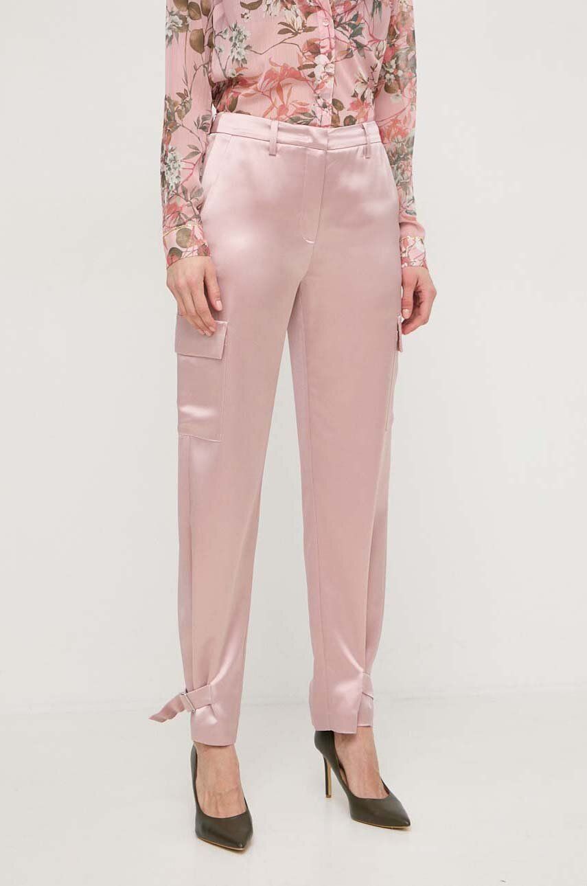 Levně Kalhoty Guess MARZIA dámské, růžová barva, jednoduché, high waist, W4GB50 WG7C0