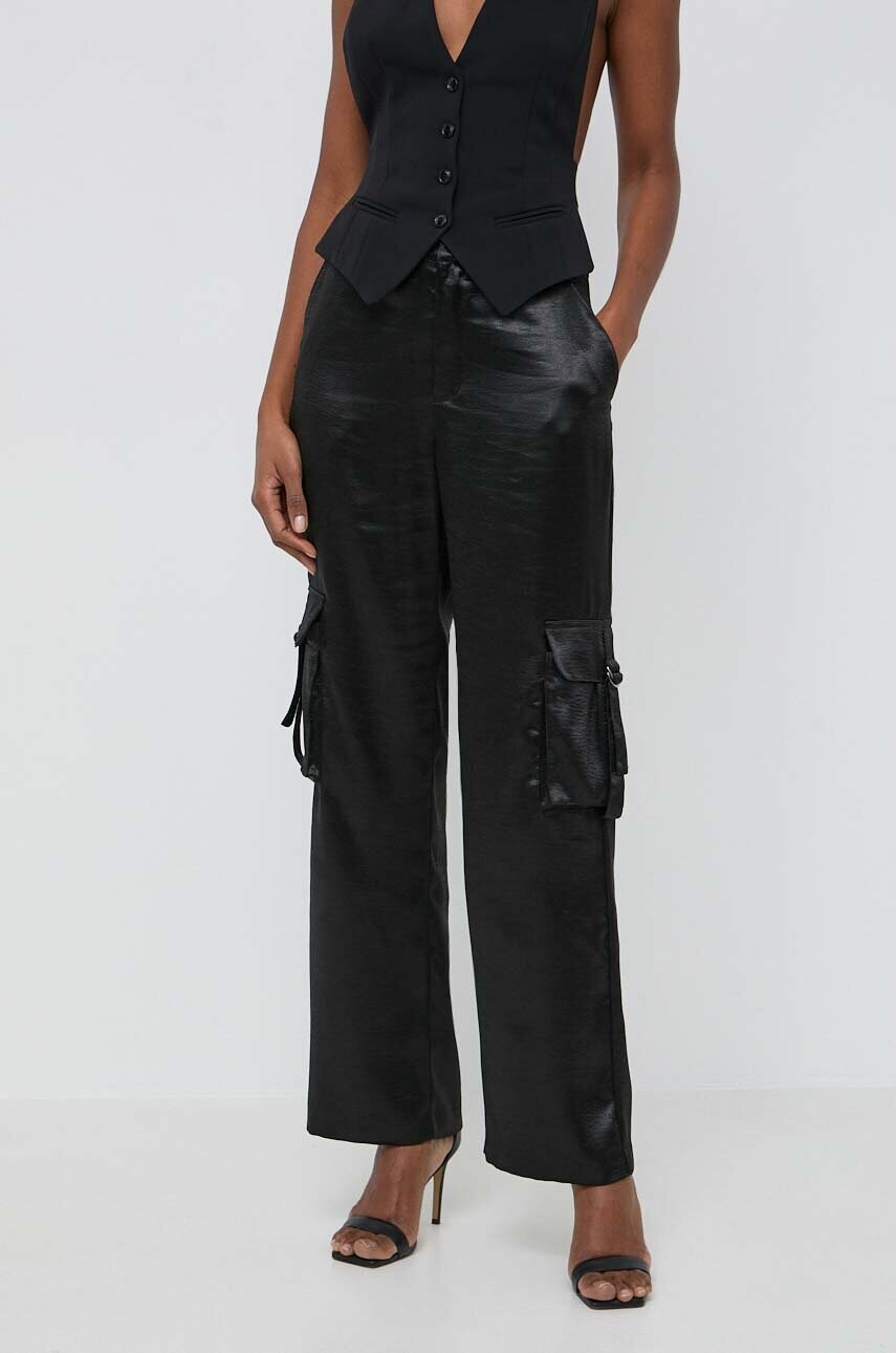 Levně Kalhoty Guess JAMIE dámské, černá barva, jednoduché, high waist, W4GB44 WECV2