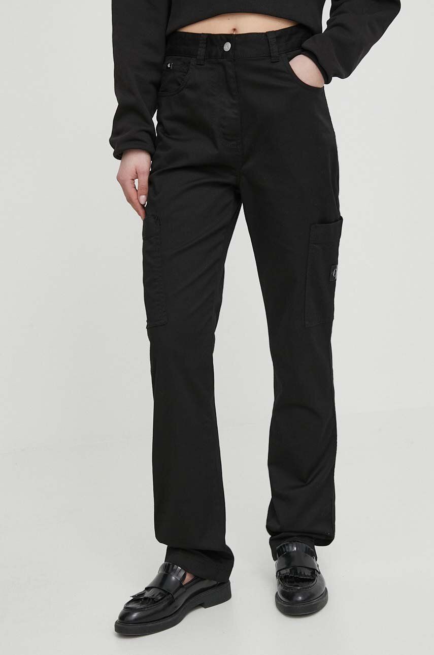 Levně Kalhoty Calvin Klein Jeans dámské, černá barva, jednoduché, high waist, J20J223117