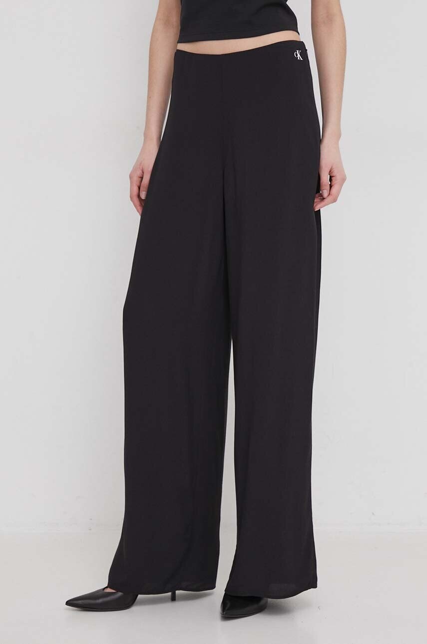 Levně Kalhoty Calvin Klein Jeans dámské, černá barva, široké, high waist, J20J223321
