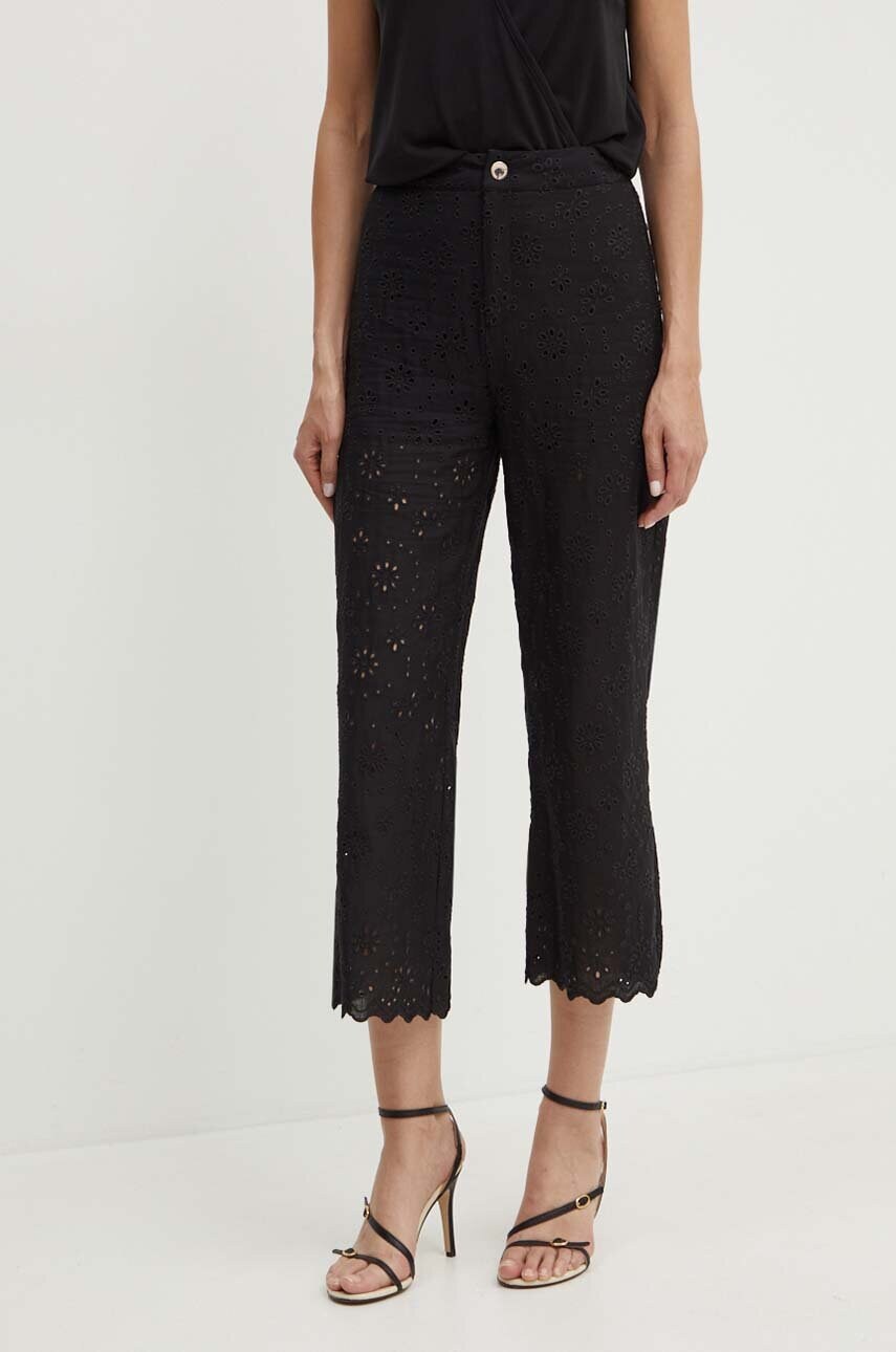 Morgan pantaloni din amestec de in PBROD culoarea negru, drept, high waist, PBROD