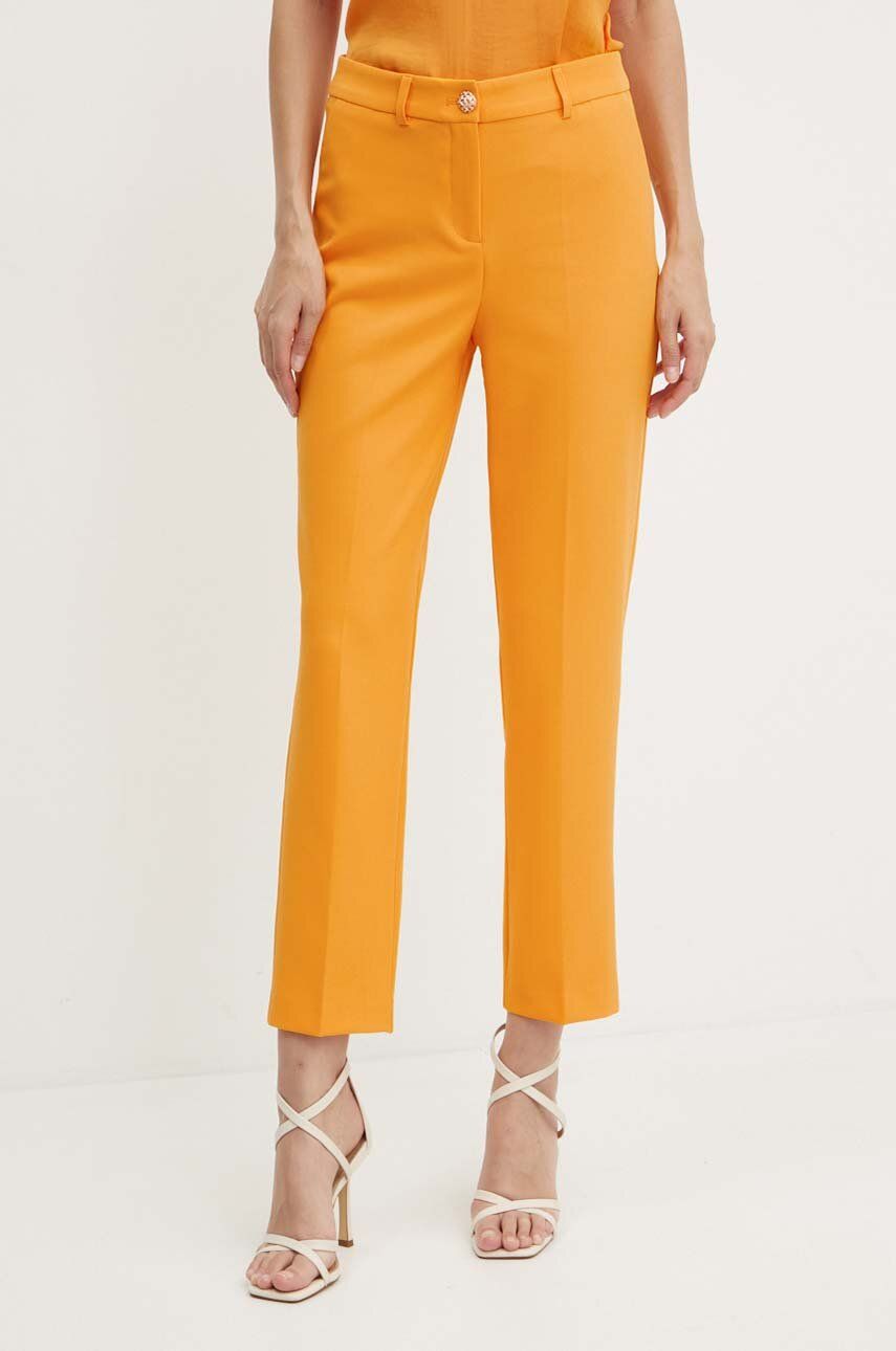 Morgan pantaloni PRELI.F femei, culoarea portocaliu, mulata, high waist, PRELI.F