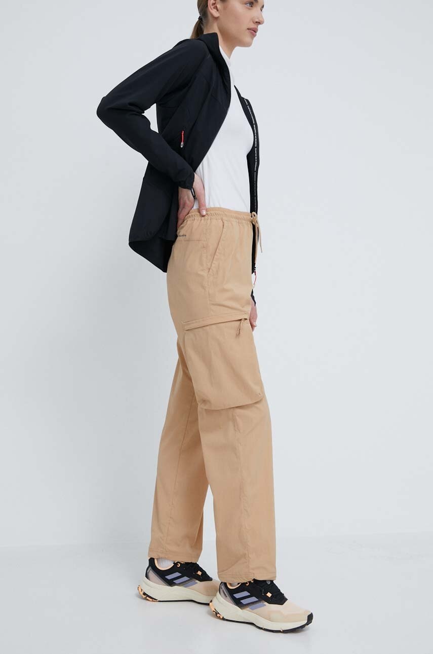 Columbia pantaloni de exterior Boundless Trek Cargo culoarea bej, drept, high waist, 2073011