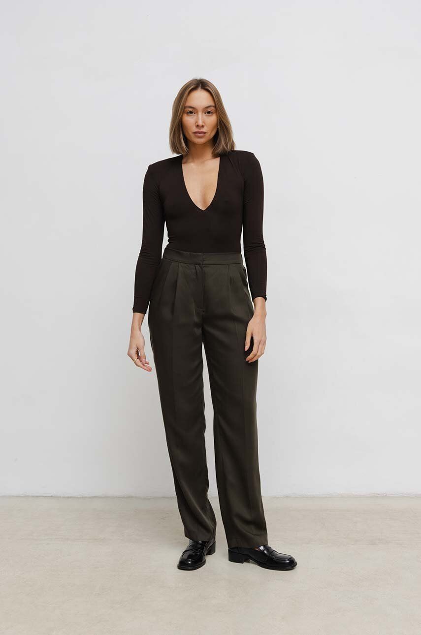 E-shop Kalhoty Saint Body dámské, hnědá barva, široké, high waist