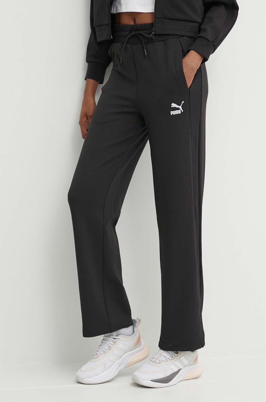 Puma pantaloni de trening T7 High Waist Pant culoarea negru, neted, 624212