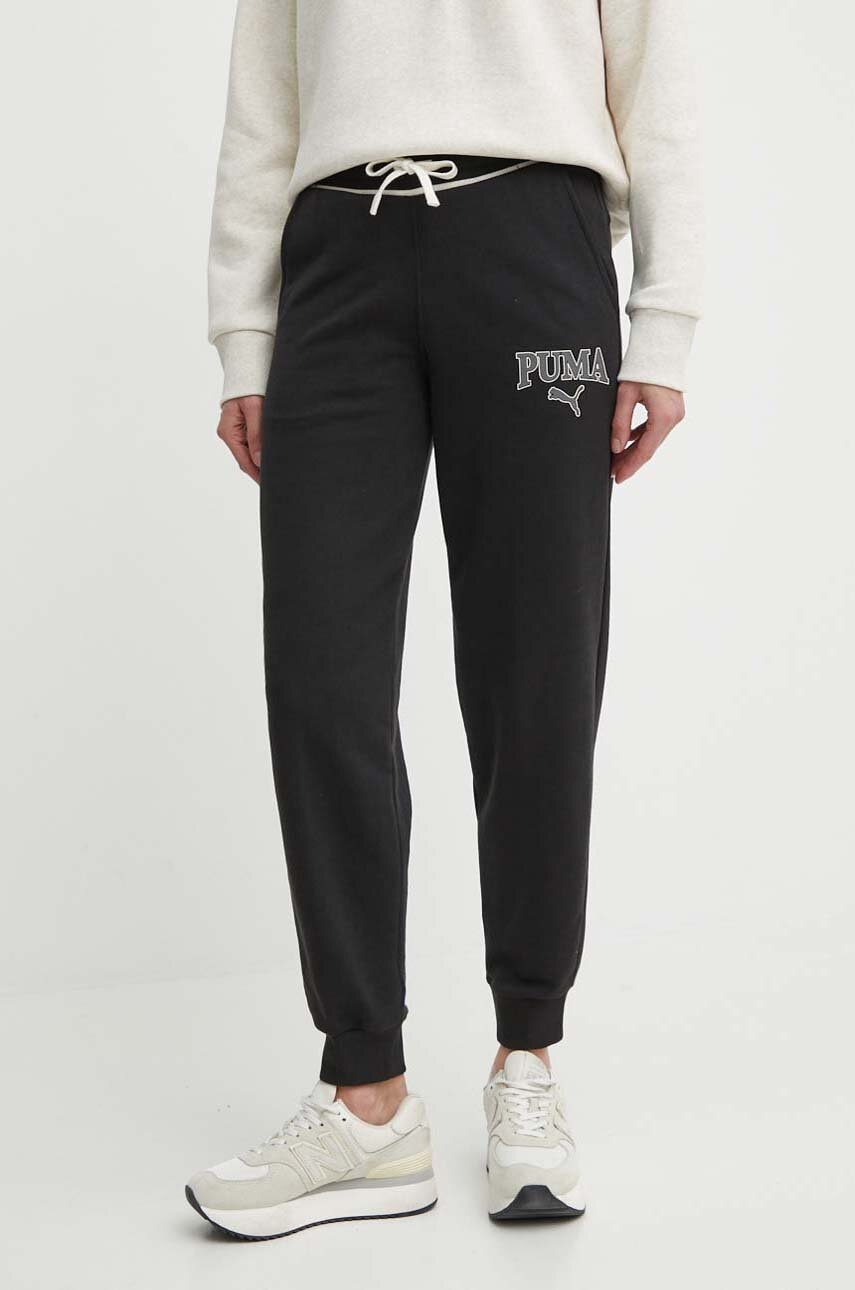 Puma pantaloni de trening SQUAD culoarea negru, cu imprimeu, 677901 Puma pantaloni de trening SQUAD culoarea negru, cu imprimeu, 677901
