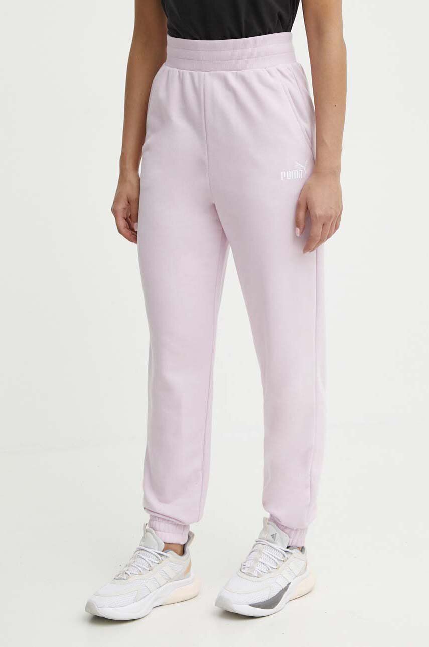 Puma pantaloni de trening culoarea roz, neted, 847093