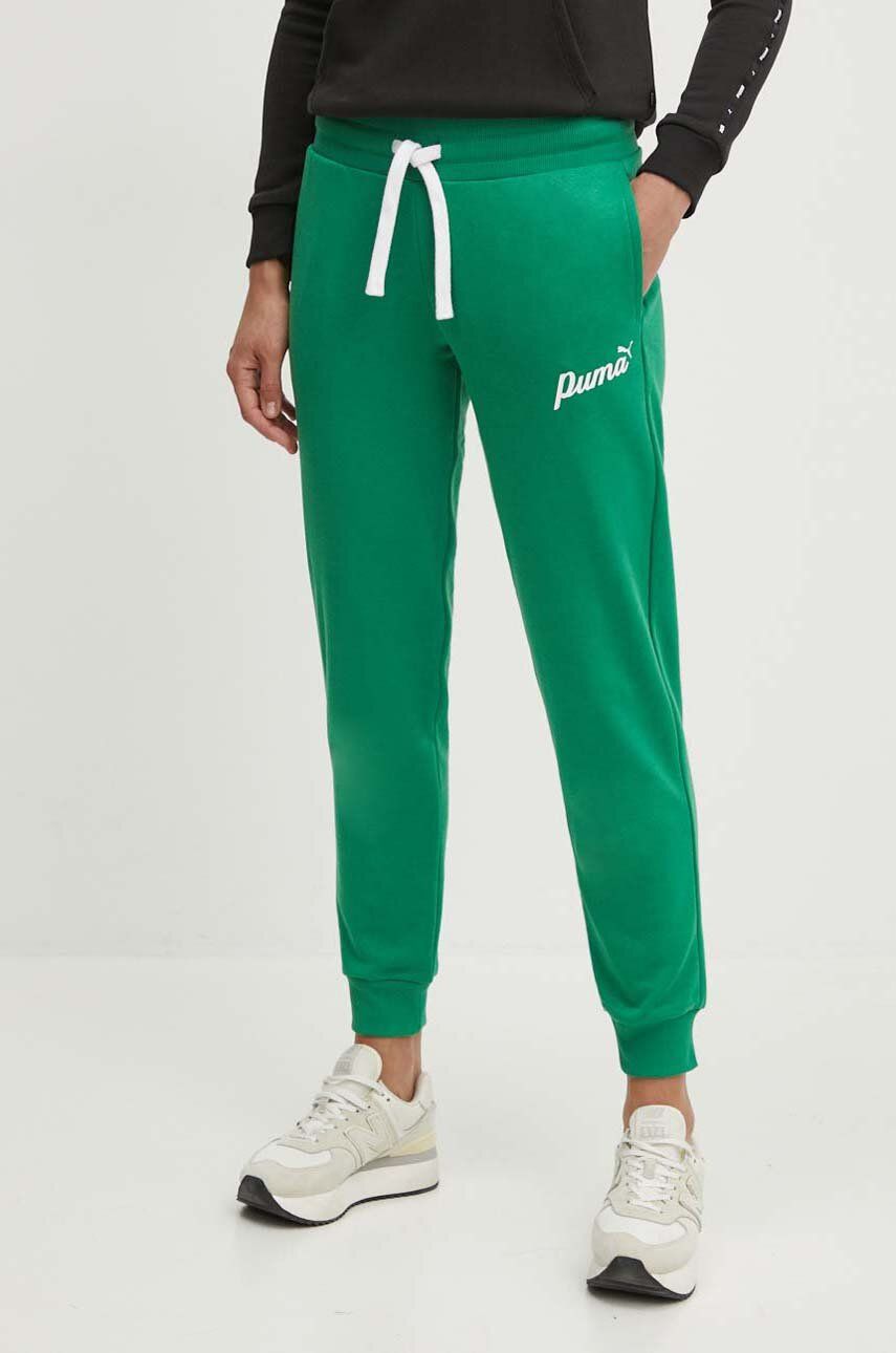 Puma pantaloni de trening culoarea verde, cu imprimeu, 679350