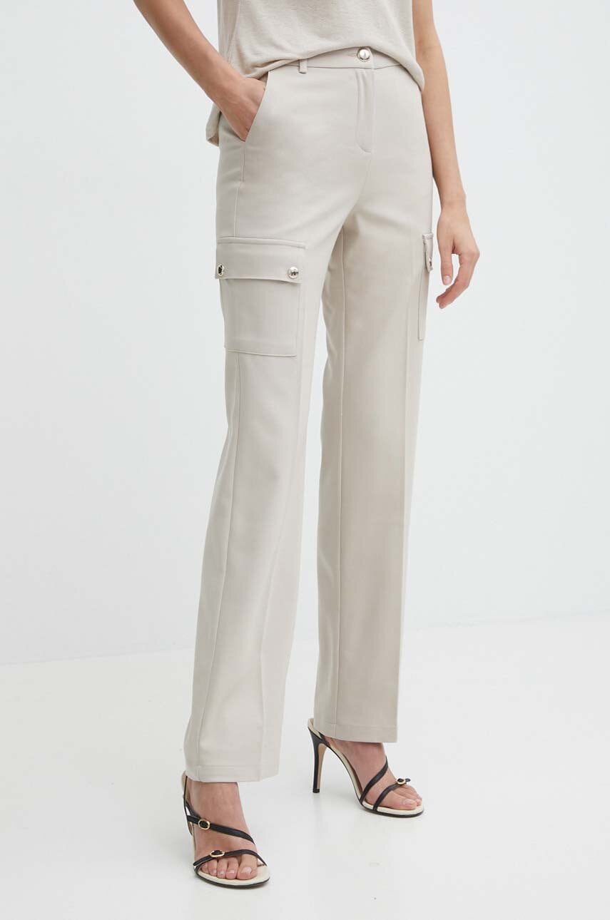 Morgan pantaloni PAZZA.F femei, culoarea bej, drept, high waist, PAZZA.F