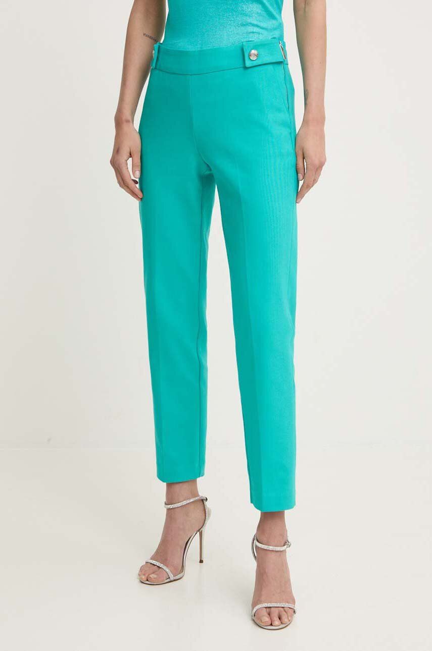 Morgan pantaloni PELIX.F femei, culoarea turcoaz, drept, high waist, PELIX.F