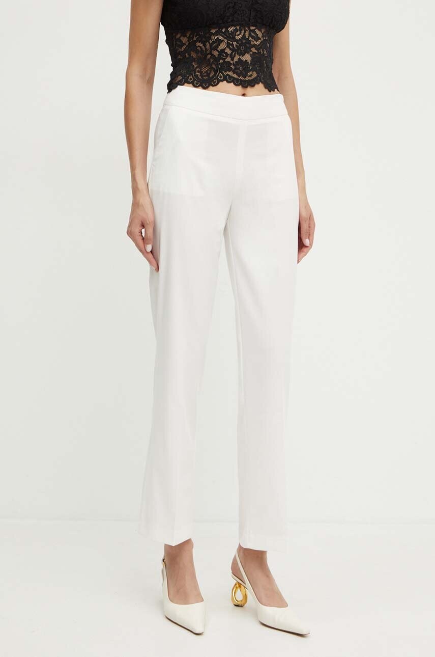 Levně Kalhoty Morgan PKIKA.F dámské, bílá barva, jednoduché, high waist, PKIKA.F
