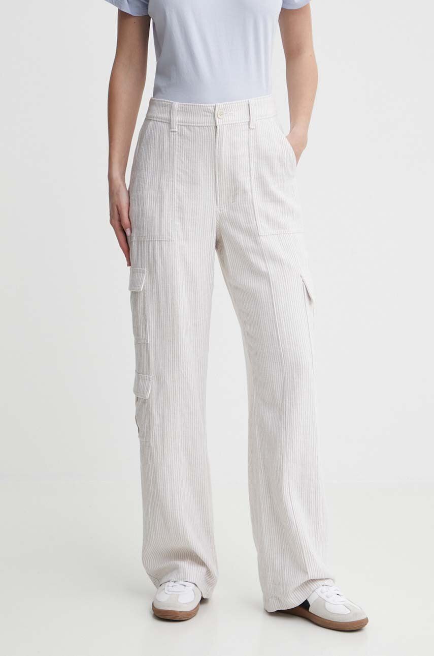 Hollister Co. pantaloni din in culoarea alb, lat, high waist