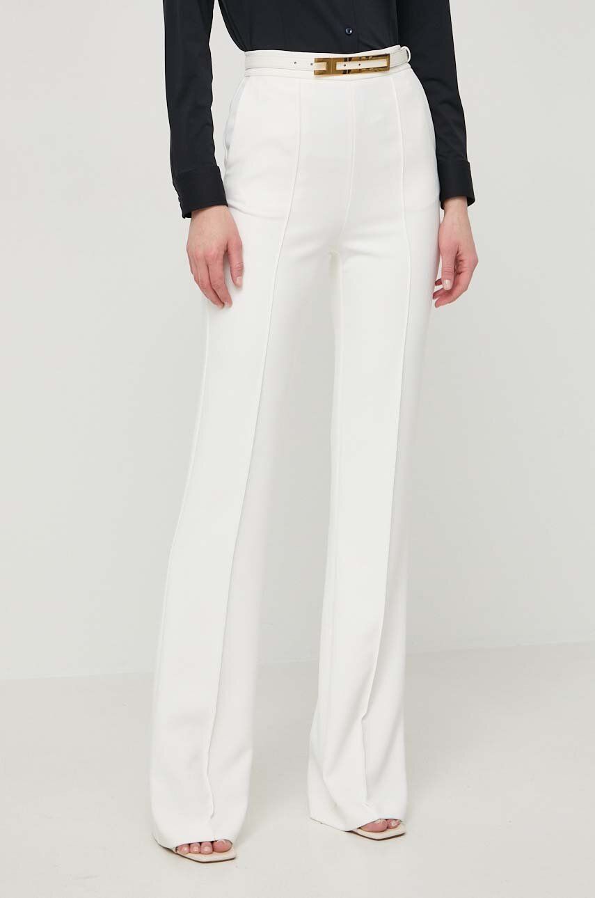 Elisabetta Franchi pantaloni femei, culoarea bej, drept, high waist, PA03442E2