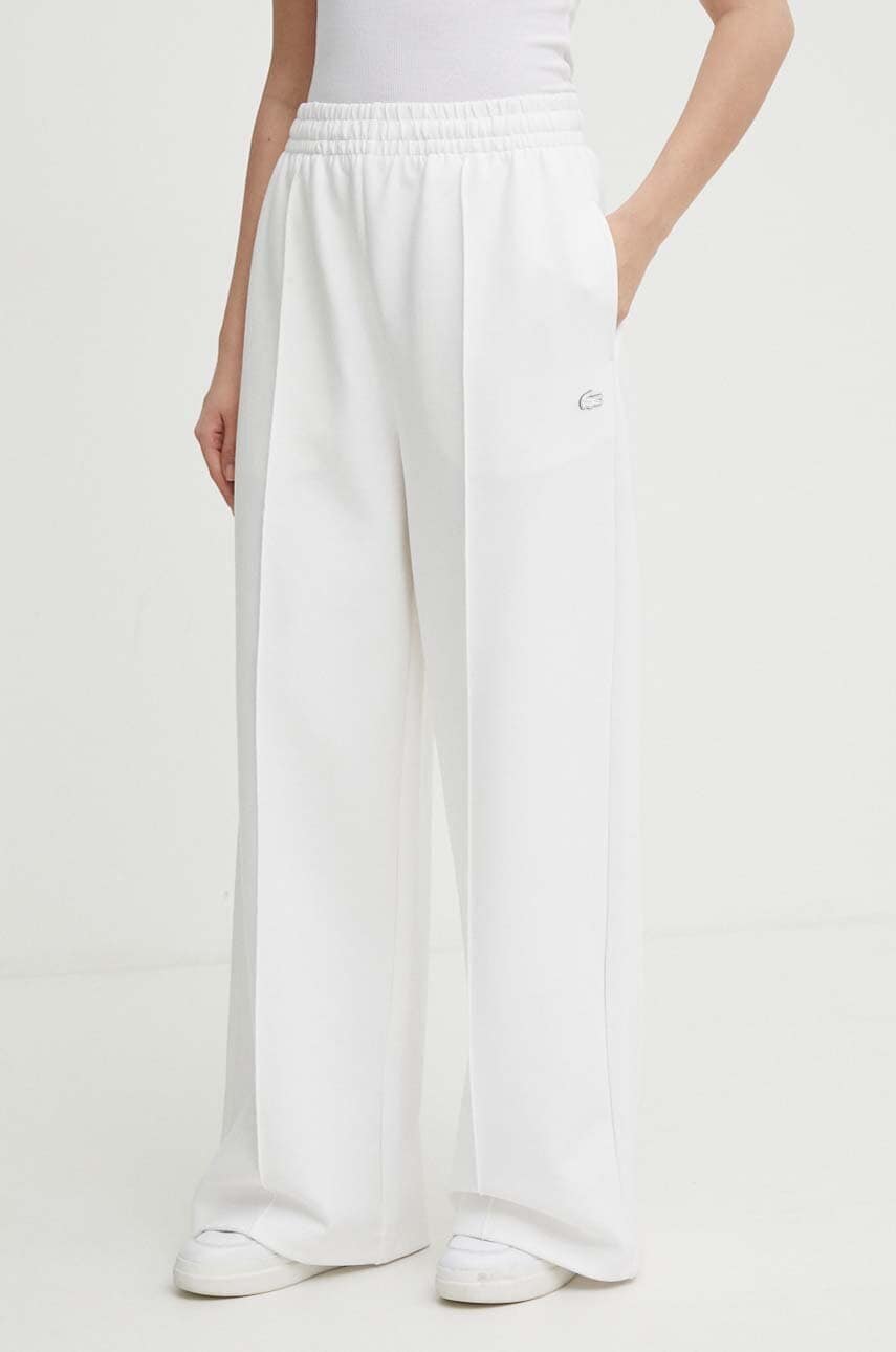 Lacoste pantaloni de trening culoarea alb, neted Lacoste pantaloni de trening culoarea alb, neted