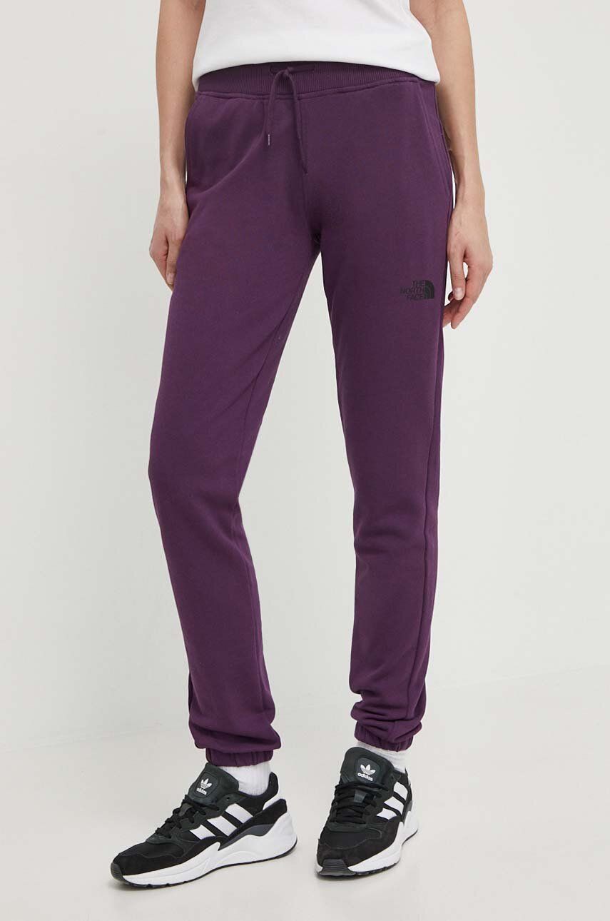 The North Face pantaloni de trening din bumbac culoarea violet, neted, NF0A87E4V6V1