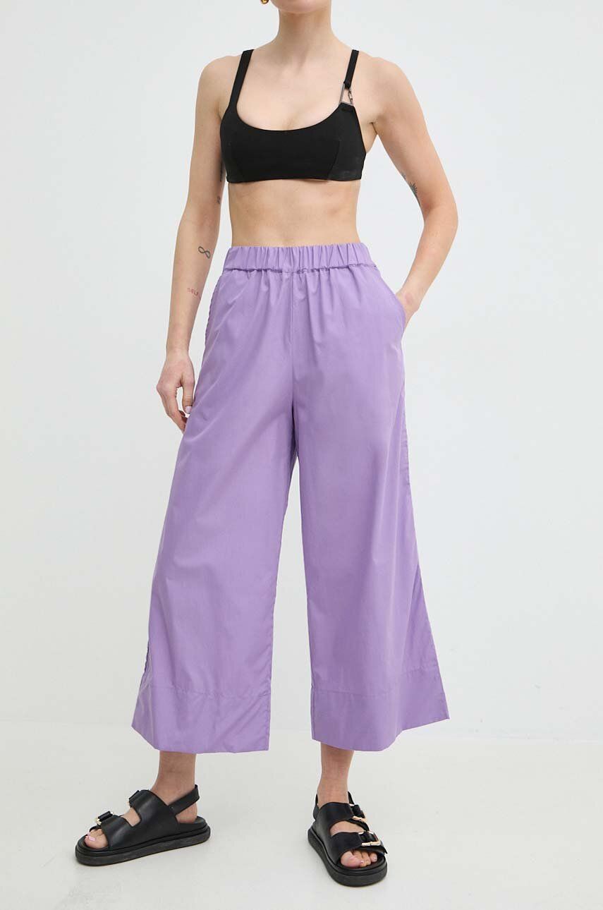 MAX&Co. pantaloni de bumbac culoarea violet, lat, high waist, 2416131024200 2416130000000