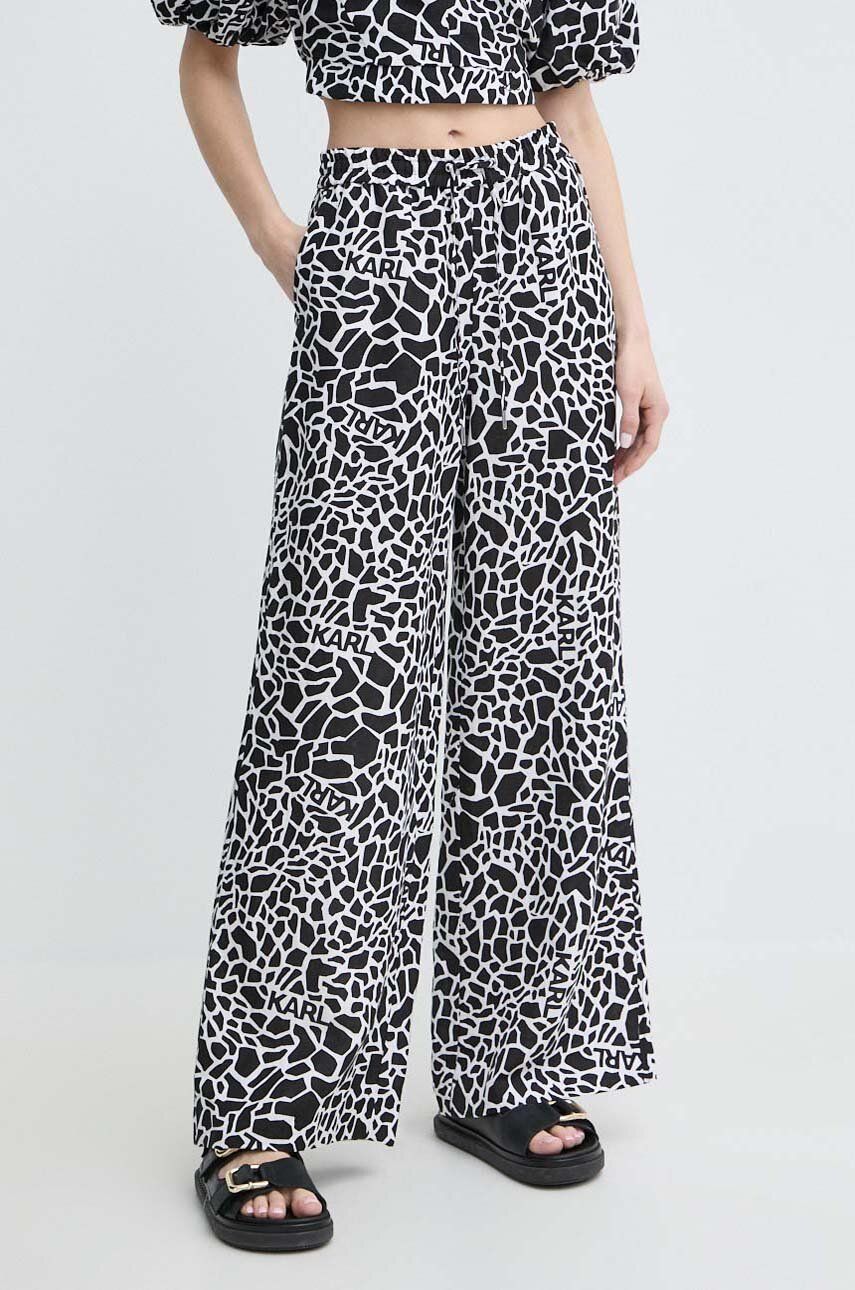 Plátěné kalhoty Karl Lagerfeld jednoduché, high waist