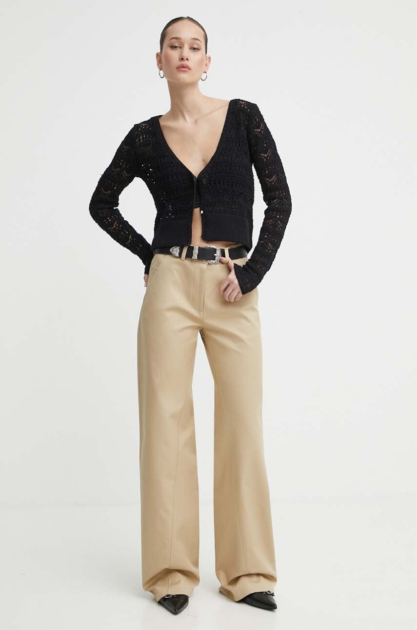 IRO pantaloni de bumbac culoarea bej, lat, high waist