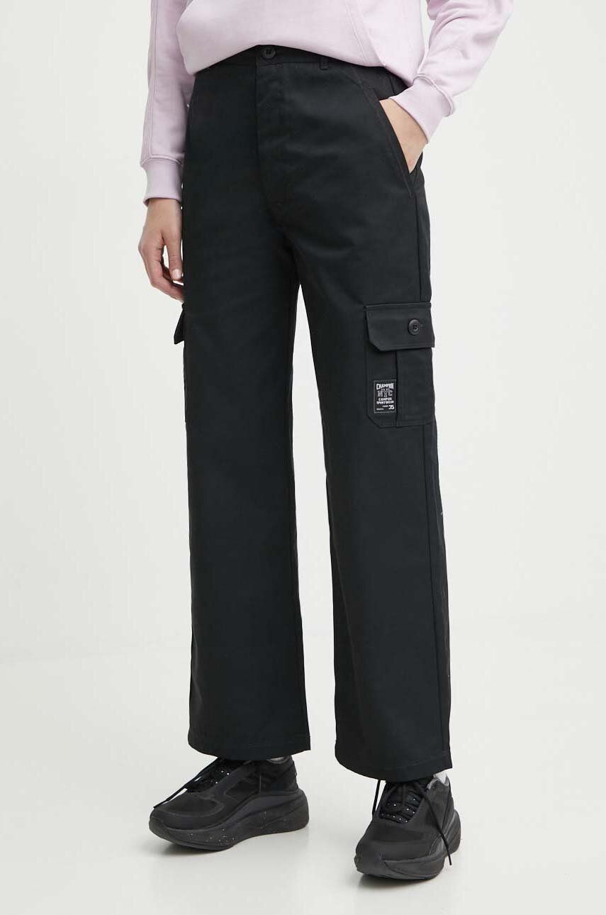 Champion pantaloni femei, culoarea negru, lat, high waist, 117201