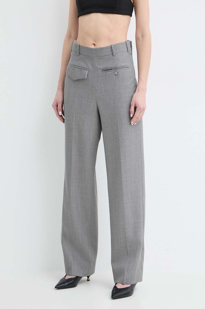 Victoria Beckham pantaloni de lână culoarea gri, fason chinos, high waist, 1224WTR005385A
