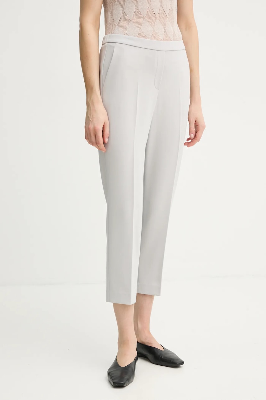 Theory pantaloni femei, culoarea bej, mulata, high waist Theory pantaloni femei, culoarea bej, mulata, high waist