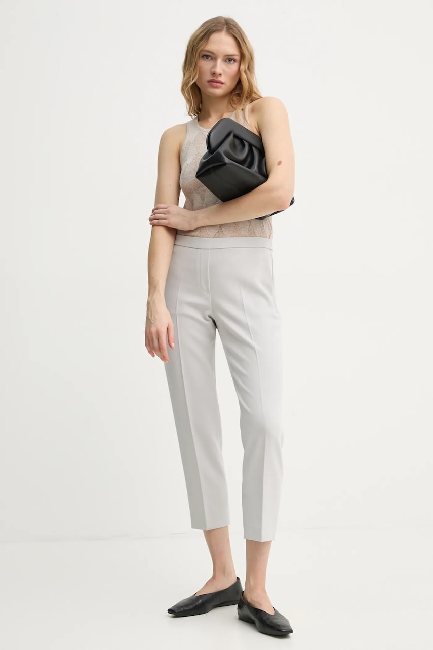 Брюки Theory женские цвет бежевый облегающее высокая посадка Брюки Theory женские цвет бежевый облегающее высокая посадка