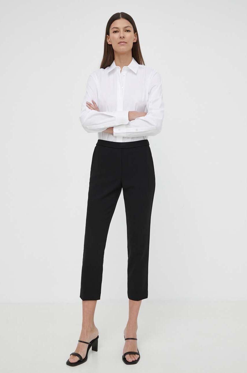 Theory pantaloni femei, culoarea negru, mulata, high waist