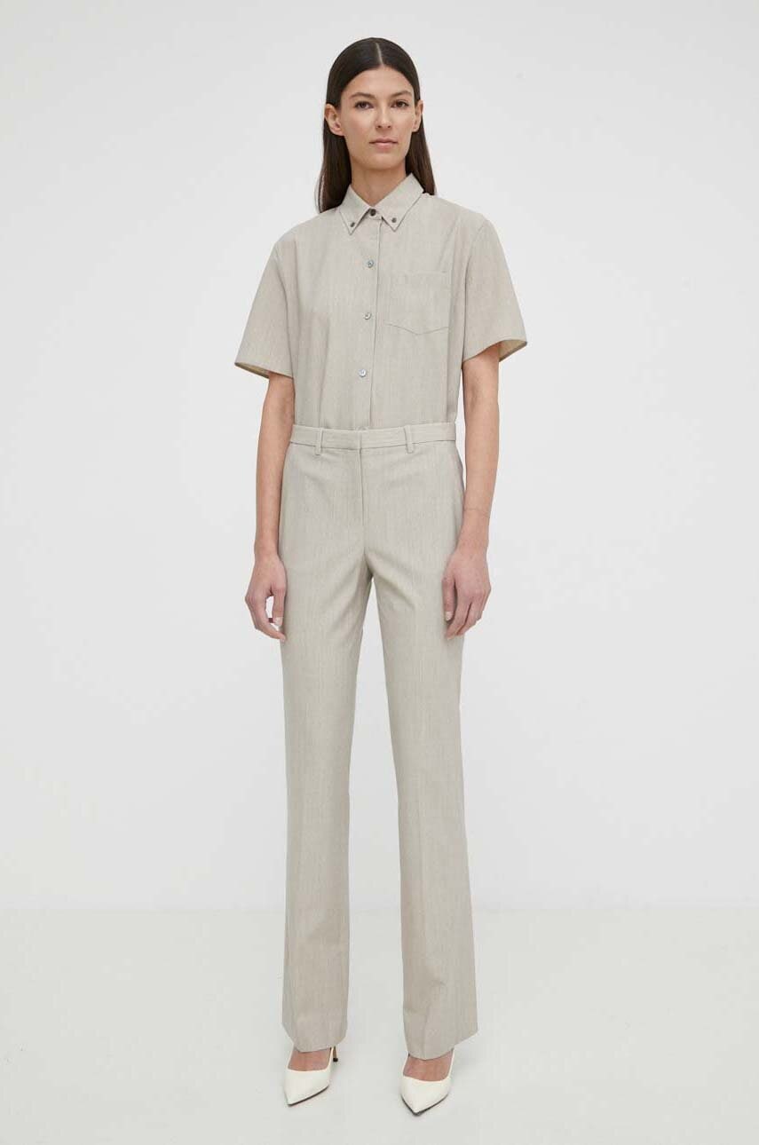 Theory pantaloni de lana culoarea bej, drept, high waist