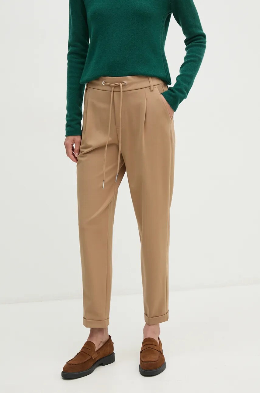 United Colors of Benetton pantaloni femei, culoarea bej, drept, high waist United Colors of Benetton pantaloni femei, culoarea bej, drept, high waist