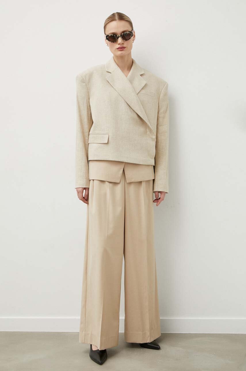 Παντελόνι από μείγμα μαλλιού Remain χρώμα: μπεζ φωτογραφία