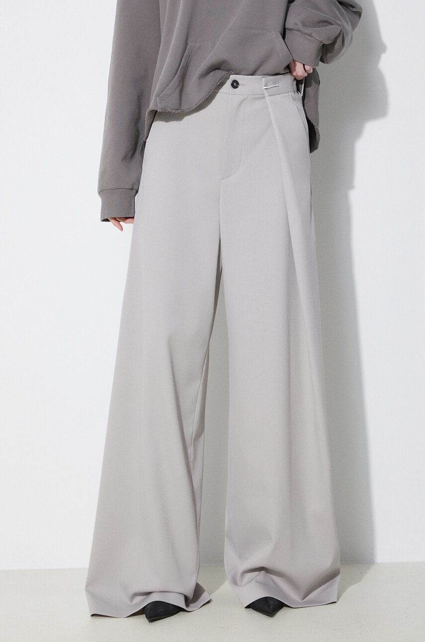 Kalhoty s příměsí vlny MM6 Maison Margiela šedá barva, široké, high waist, S52KA0481