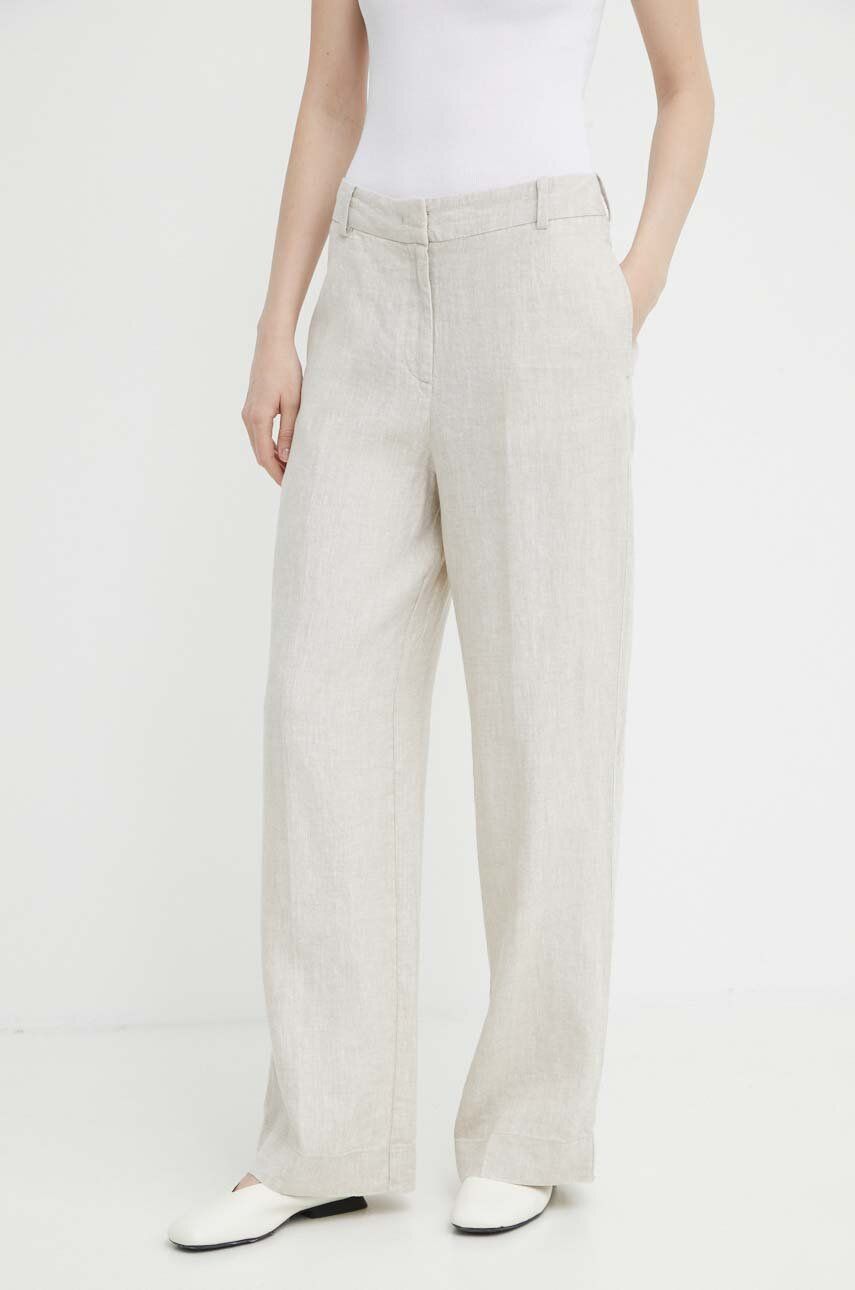 Marc O'Polo pantaloni din in culoarea bej, lat, high waist, 404028610379