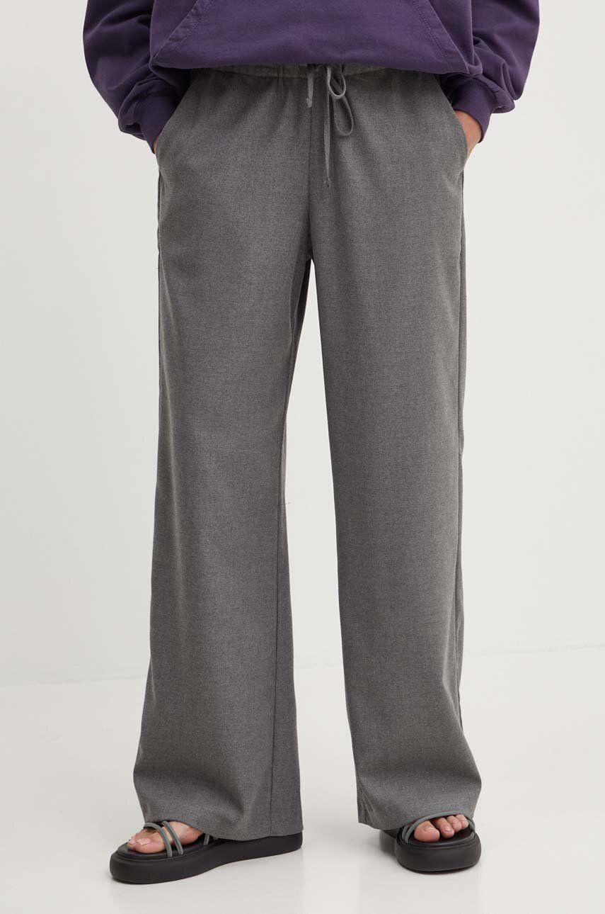 Hollister Co. pantaloni femei, culoarea gri, drept, high waist