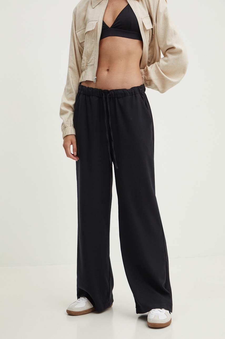 Hollister Co. pantaloni femei, culoarea negru, drept, high waist